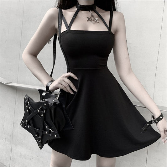 2020 Spot Summer New Gothic Halter Personalized Dress Knitted Stretch Comfortable Short Skirt for Women