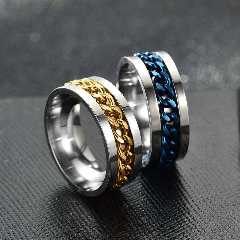 [The same style of Douyin] rotatable chain stainless steel ring open beer ring men's fashion titanium steel jewelry