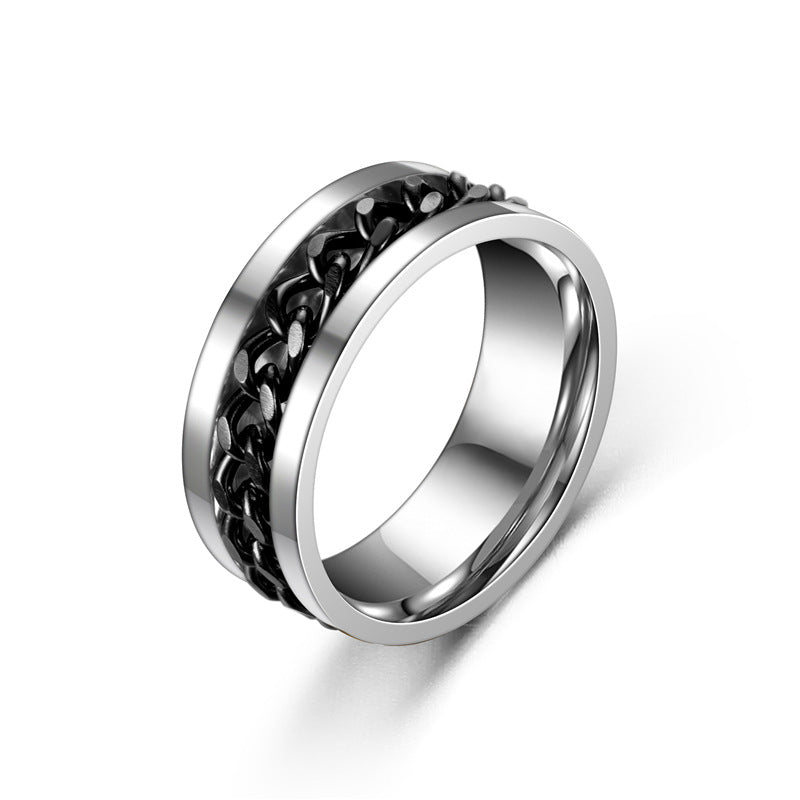 [The same style of Douyin] rotatable chain stainless steel ring open beer ring men's fashion titanium steel jewelry