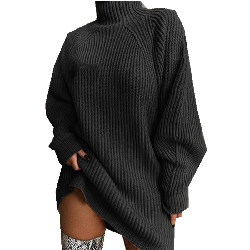 2022 autumn and winter new products wish explosive style knitted sweater mid-length raglan sleeve half turtleneck sweater dress