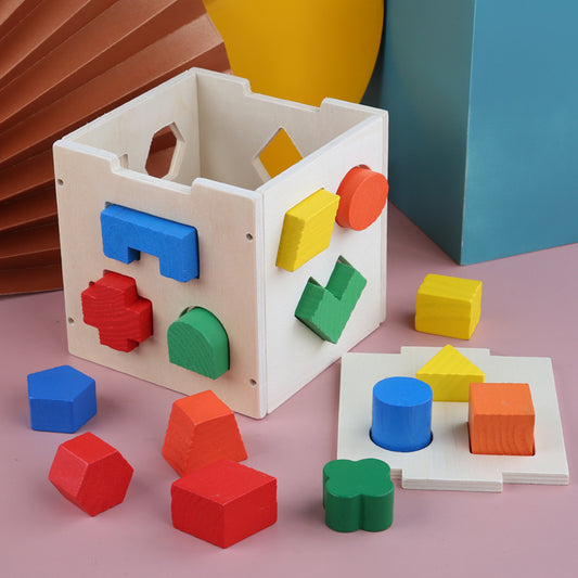 Wooden geometric shape building blocks 15-hole shape matching intelligence box children's educational early education standing volume wooden toys