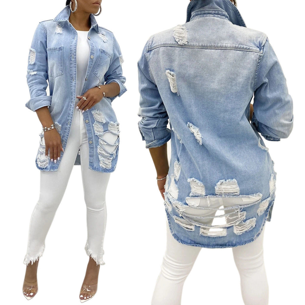 2021wish ladies denim jacket ripped sexy thin denim jacket female jacket