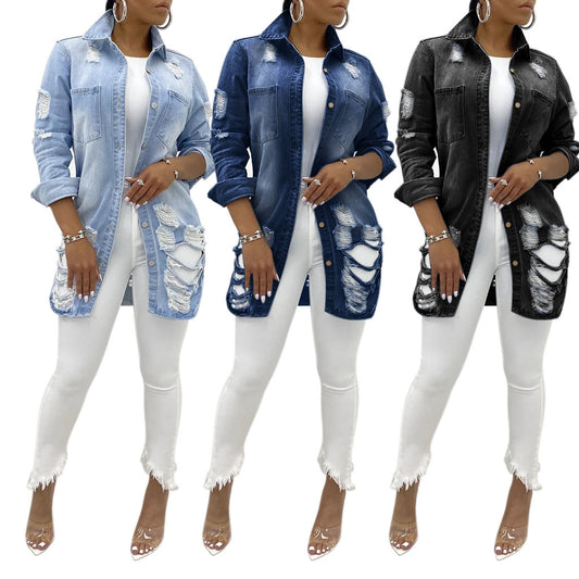 2021wish ladies denim jacket ripped sexy thin denim jacket female jacket