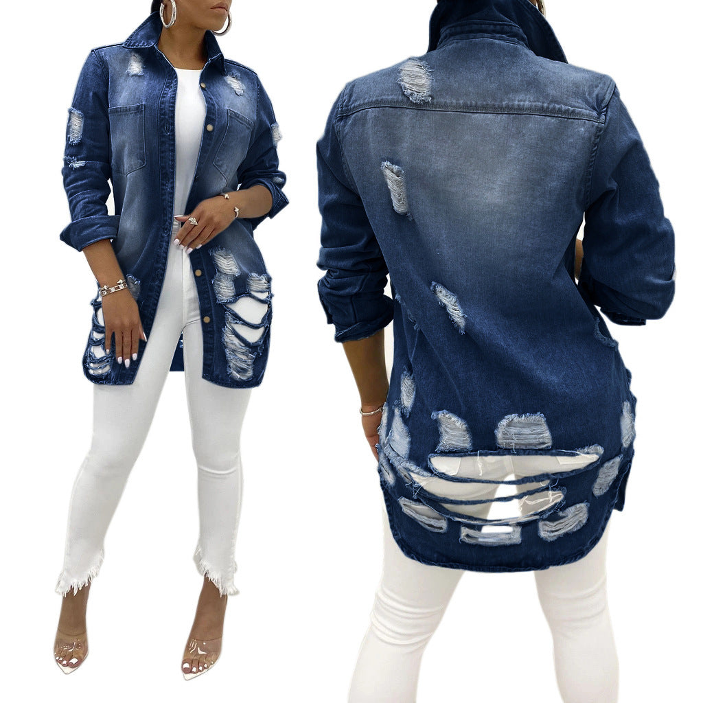 2021wish ladies denim jacket ripped sexy thin denim jacket female jacket