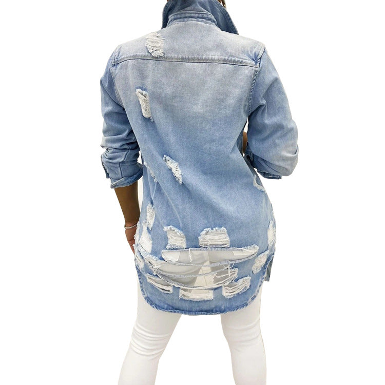 2021wish ladies denim jacket ripped sexy thin denim jacket female jacket