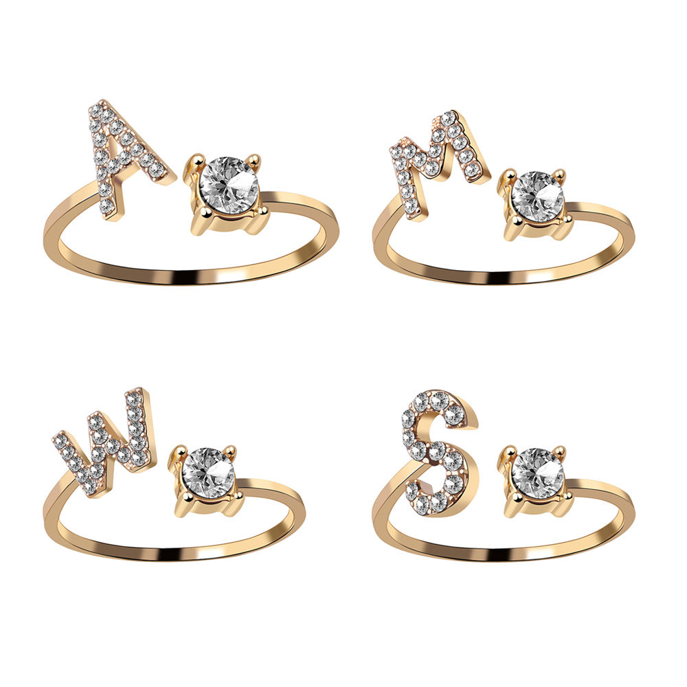 2021 cross-border explosive 26 letter ring set European and American English zircon ring open ring rings ladies