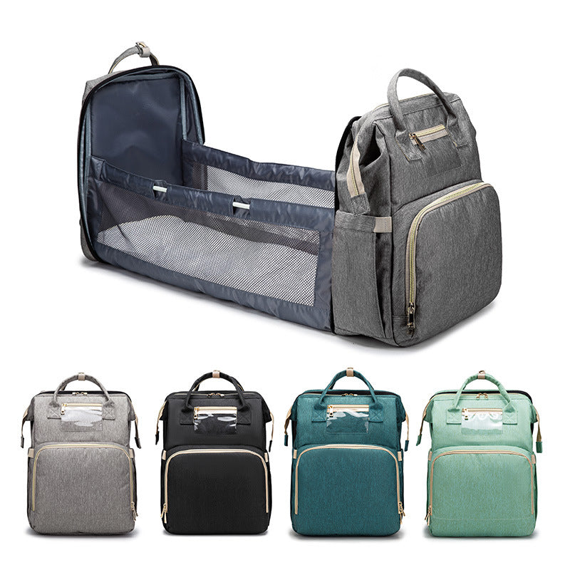 [Source Factory] 2021 Mommy Packed Bed Shading USB Folding Baby Going Out Storage Upgraded Backpack Mother and Baby Bag