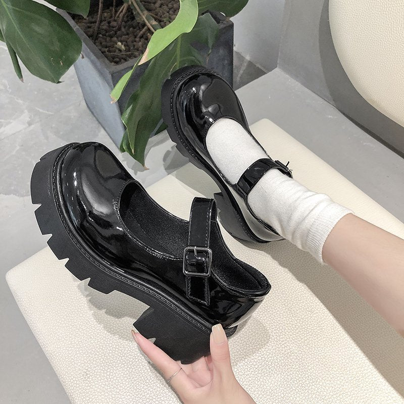 2022 Spring and Autumn New Mary Jane Shoes Small Size Thick Heel Thick Sole College Wind Small Single Shoes Retro Small Leather Shoes Women's Single Shoes