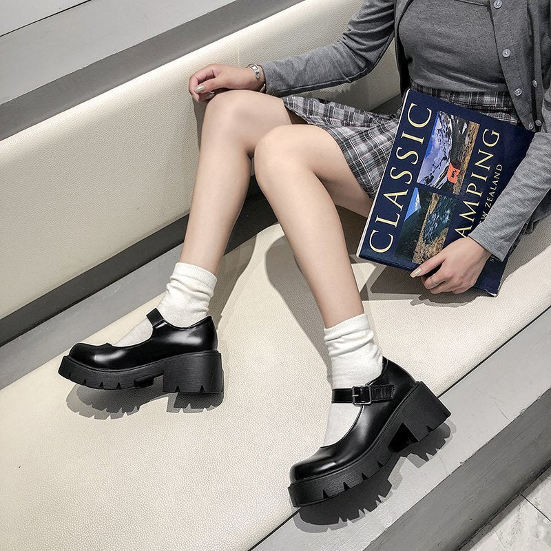 2022 Spring and Autumn New Mary Jane Shoes Small Size Thick Heel Thick Sole College Wind Small Single Shoes Retro Small Leather Shoes Women's Single Shoes