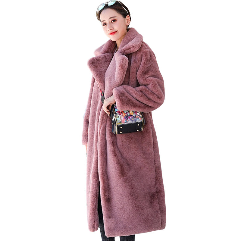 2024 AliExpress Fur Jacket Extra Long Large Size Women's Imitation Rabbit Fur Coat Warm Winter Fur Jacket