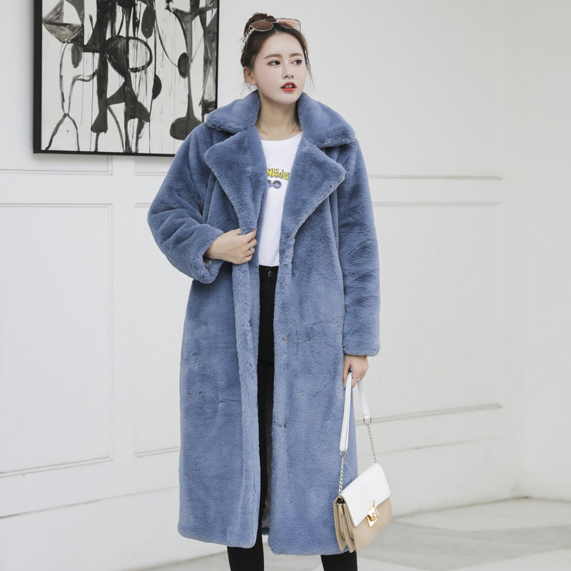 2024 AliExpress Fur Jacket Extra Long Large Size Women's Imitation Rabbit Fur Coat Warm Winter Fur Jacket