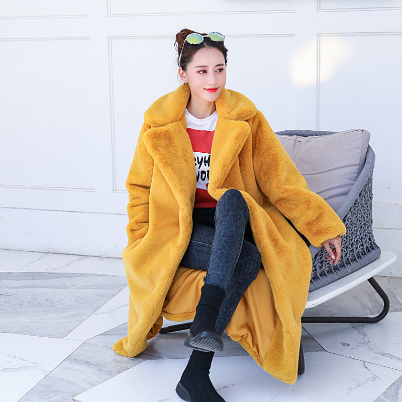 2024 AliExpress Fur Jacket Extra Long Large Size Women's Imitation Rabbit Fur Coat Warm Winter Fur Jacket