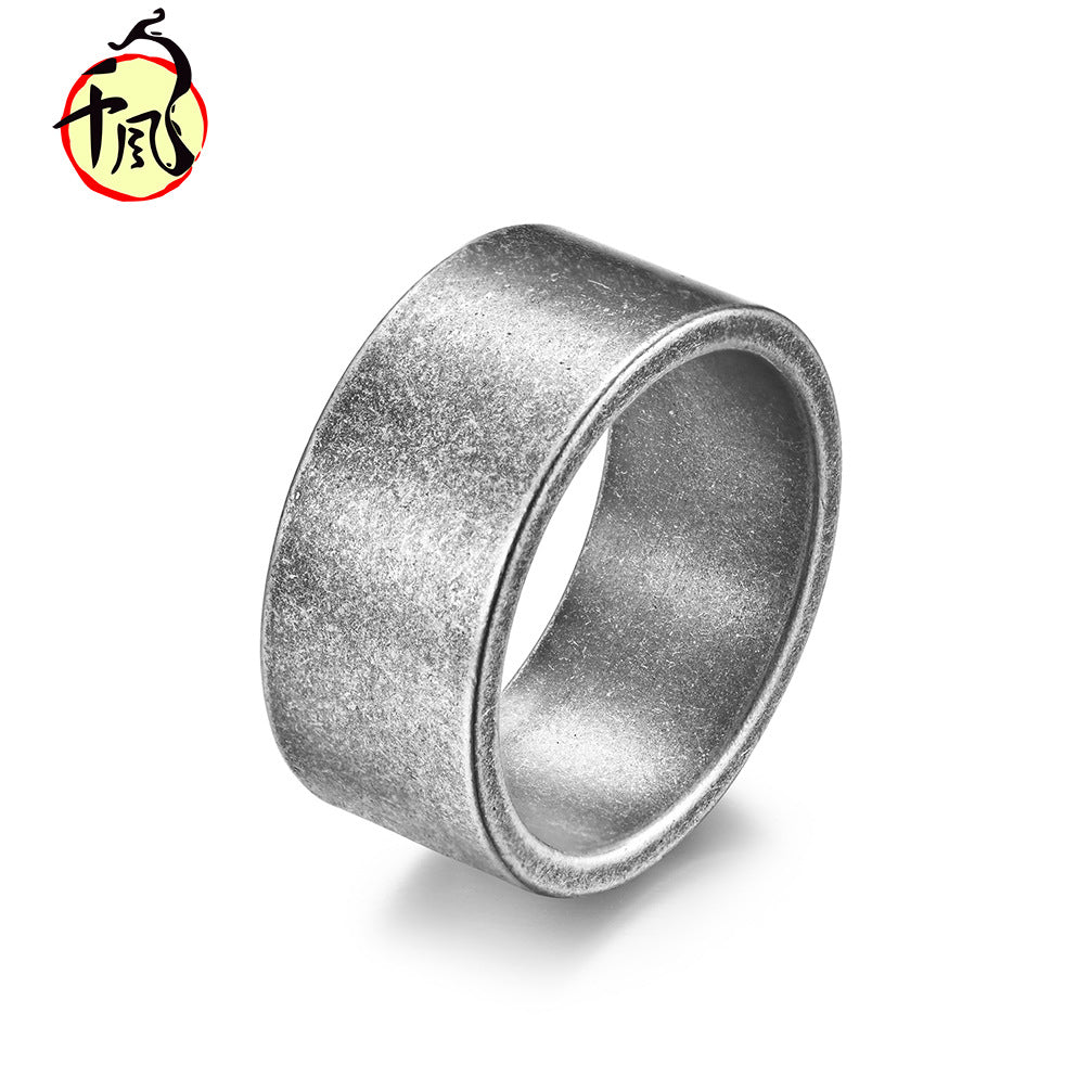 10mm wide simple inside and outside flat matte brushed titanium steel ring retro silver men's hip hop ring bracelet