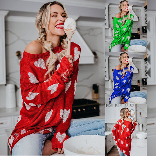 2022 autumn and winter new products European and American foreign trade cross-border women's clothing love fashion INS knitted sweaters women's one-piece drop shipping