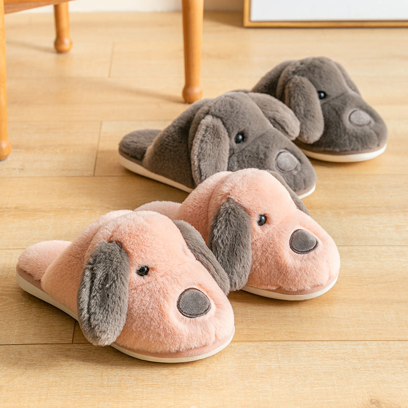 2020 cotton slippers women's indoor home non-slip warmth month shoes cartoon cute dog plush slippers men winter