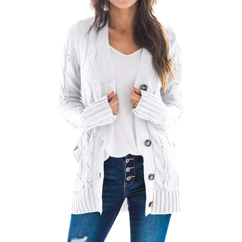 2020 autumn and winter new Amazon women's European and American casual cardigan jacket solid color twist button cardigan sweater