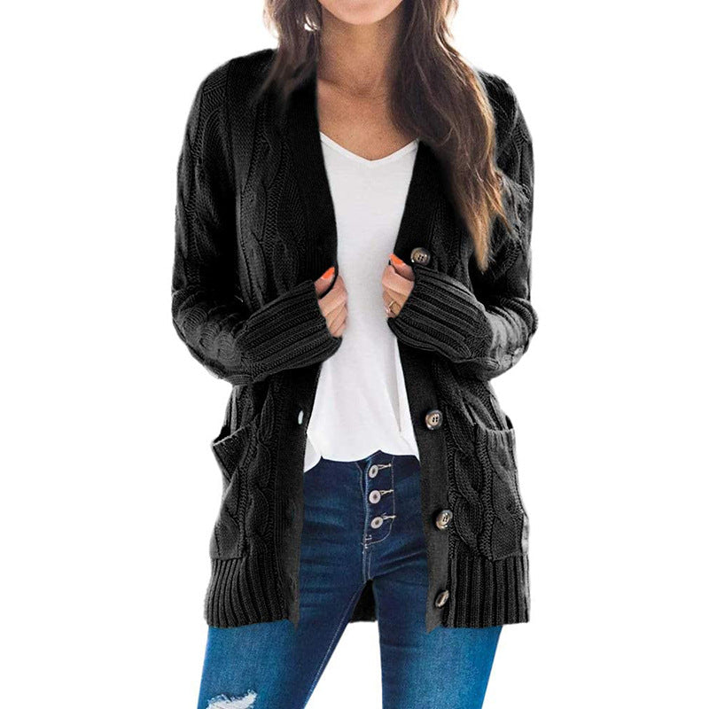 2020 autumn and winter new Amazon women's European and American casual cardigan jacket solid color twist button cardigan sweater