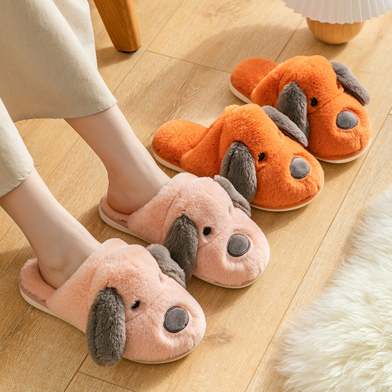 2020 cotton slippers women's indoor home non-slip warmth month shoes cartoon cute dog plush slippers men winter