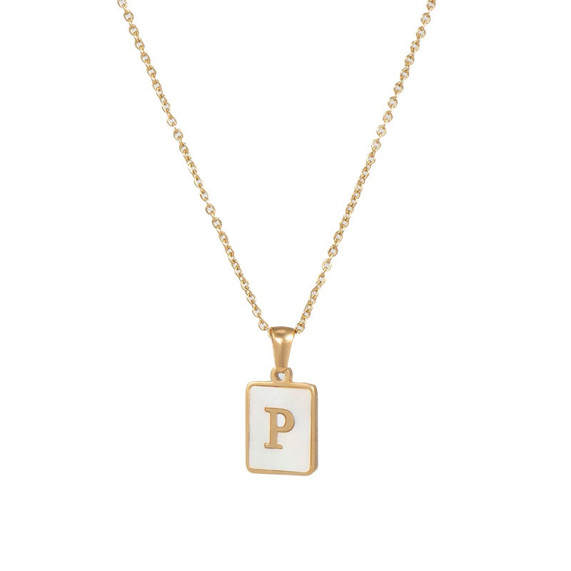 2022 European and American cross-border square 18K gold jewelry necklace female letter pendant titanium steel shell 26 letter necklace