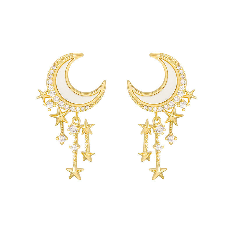 925 Silver Needle Moon Star Stud Earrings Korea Dongdaemun Fashion Creative Design Earrings Trend Fashion Earrings