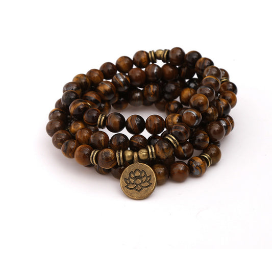 AB+ Natural 108 Tiger Stone Bracelet Lotus Buddha Pendant Tree of Life Necklace Bracelet Bracelet