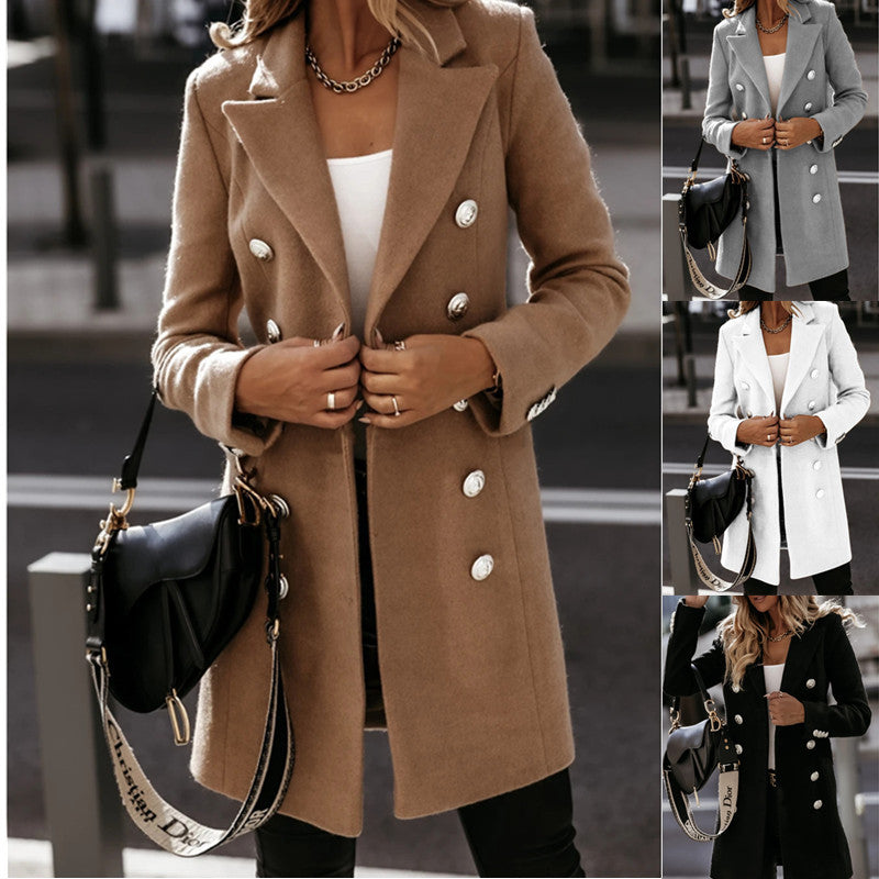 2020 AliExpress wish Amazon hot sale autumn and winter long-sleeved suit collar double-breasted Nizi coat coat women