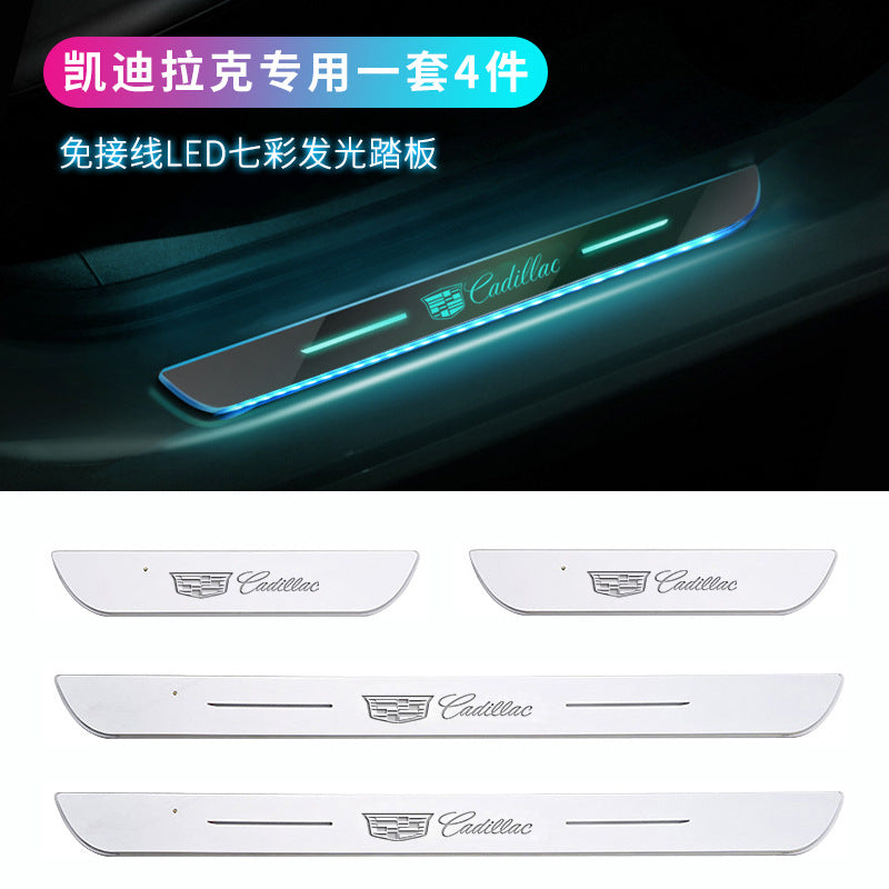 Wiring-free door welcome pedal with light threshold bar car atmosphere light car interior modification colorful streamer breathing light