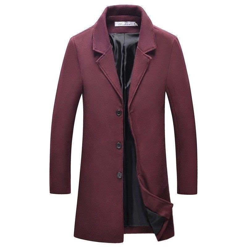 AliExpress 2019 foreign trade men's long solid color single-breasted windbreaker European and American large size casual woolen jacket wholesale