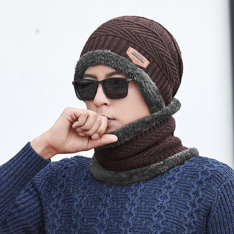 Winter hat men's thick velvet warm neck bib integrated woolen hat women's cycling earmuffs knitted hat cross-border