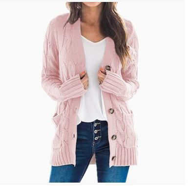 2020 autumn and winter new Amazon women's European and American casual cardigan jacket solid color twist button cardigan sweater