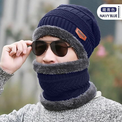 Winter hat men's thick velvet warm neck bib integrated woolen hat women's cycling earmuffs knitted hat cross-border