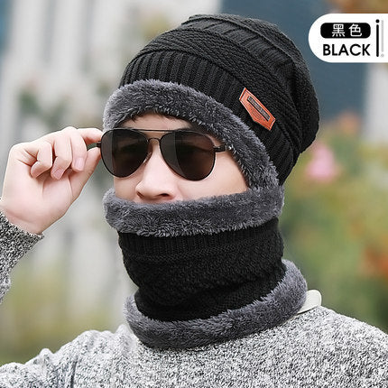 Winter hat men's thick velvet warm neck bib integrated woolen hat women's cycling earmuffs knitted hat cross-border