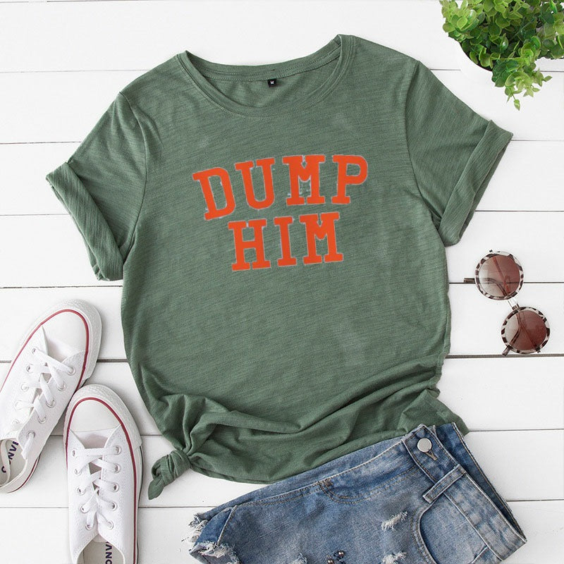 AliExpress Amazon Alphabet DUMP HIM Printed T-Shirt Ladies Short Sleeve Loose Top