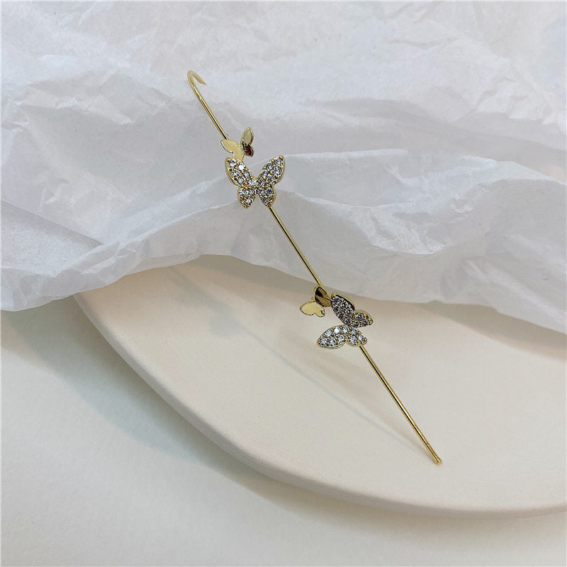 2020 new ins zircon ear hanging ear bone clip niche Korean style cold wind piercing earrings winter metal earrings