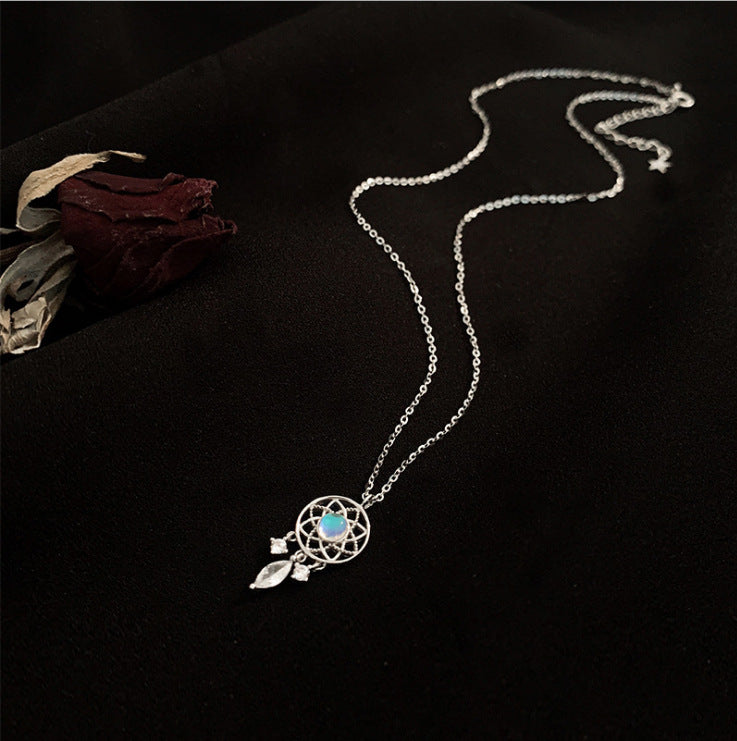 925 silver necklace female ins indifferent moonstone dream catcher element light luxury temperament niche clavicle chain tassel pendant