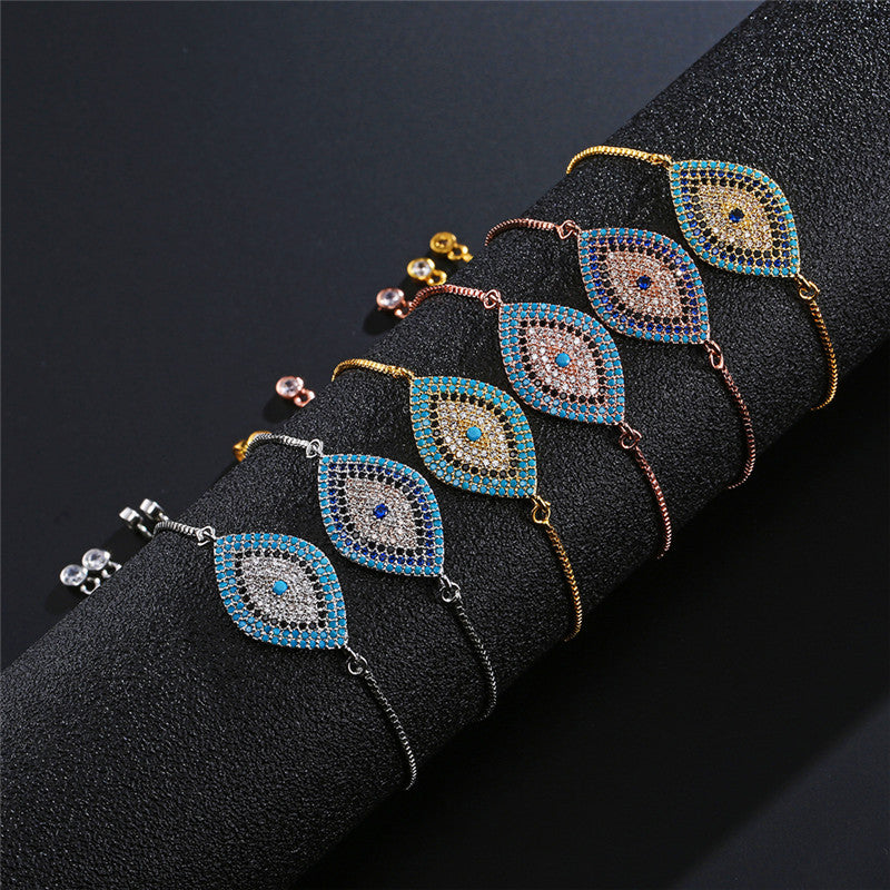 wish foreign trade cross-border creative devil's eye bracelet female copper micro-inlaid zircon bracelet European and American personality good luck jewelry