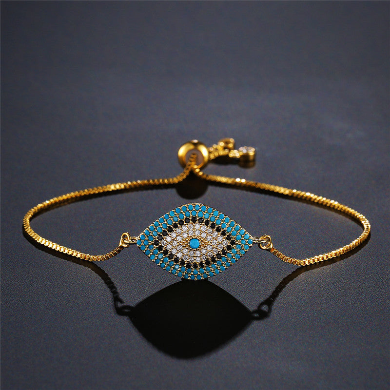 wish foreign trade cross-border creative devil's eye bracelet female copper micro-inlaid zircon bracelet European and American personality good luck jewelry