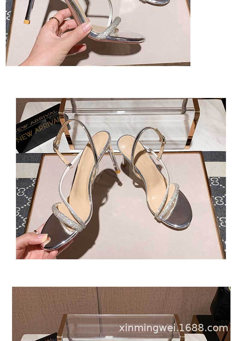 2021 summer new rhinestone one word belt sandals female open toe all-match fairy wind one word buckle high heels stiletto sexy