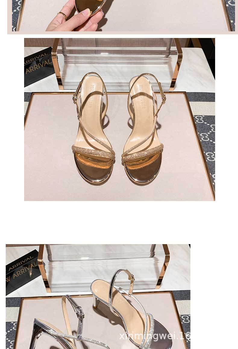 2021 summer new rhinestone one word belt sandals female open toe all-match fairy wind one word buckle high heels stiletto sexy