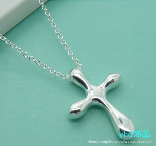 Wholesale Silver Jewelry Plated 925 Silver New Cross Pendant Necklace Factory Spot Direct Sales