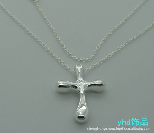 Wholesale Silver Jewelry Plated 925 Silver New Cross Pendant Necklace Factory Spot Direct Sales