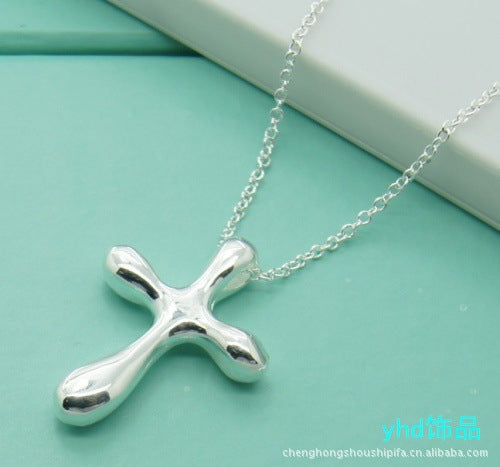 Wholesale Silver Jewelry Plated 925 Silver New Cross Pendant Necklace Factory Spot Direct Sales