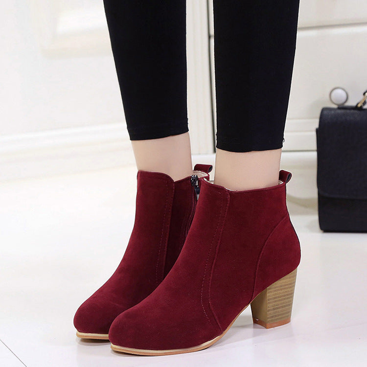 2017 autumn and winter new products short boots women European and American Martin boots women's middle heel chunky heel women's boots and ankle boots single boots women's shoes fashion