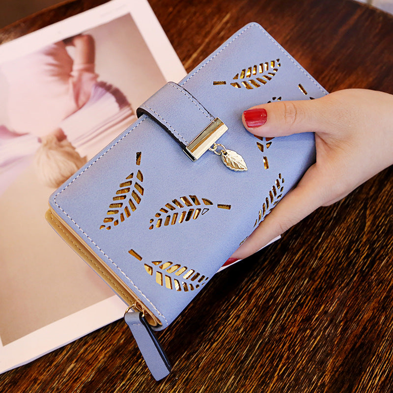 2023 New Korean Style Women's Wallet Long Fashion Clutch Hollow Leaf Zipper Buckle Wallet Women's Bag