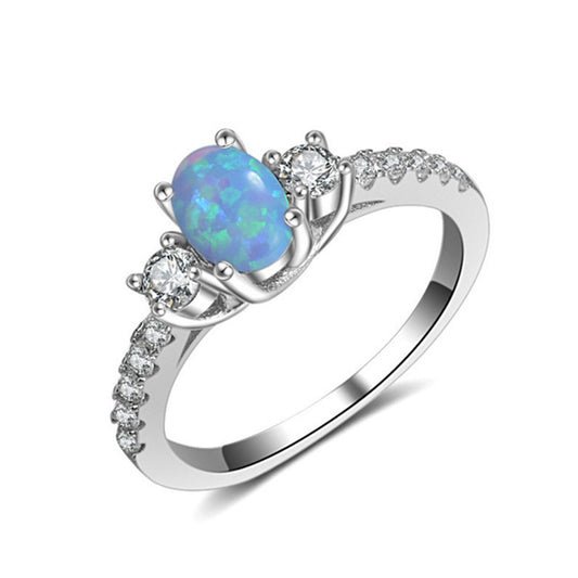 YJZ104 Silver S925 Inlaid Color Diamond Opal Opal Stone Three Diamond Series Sparkling Women's Ring Diamond Ring