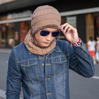 Winter hat pullover cap bib suit plus velvet thick woolen cap men's Korean version autumn and winter men's and women's knitted hat