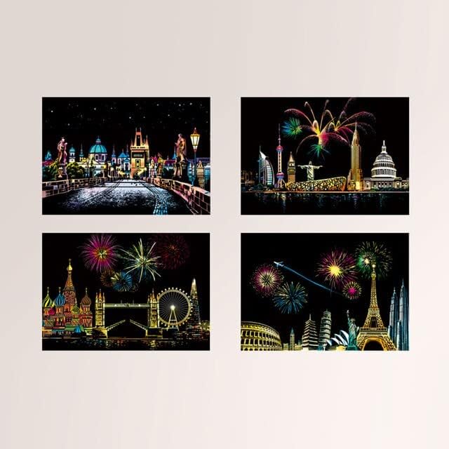 Yuelu YUELU night scene scratch painting city scenery building scratch painting small colorful cross-border hot selling scratch painting