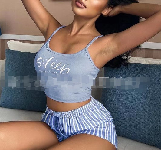 2023 New Arrival Suspender Pajamas Women Drawstring Shorts Set Letter Stripe Printing Ladies Home Clothes Can Be Worn Outside