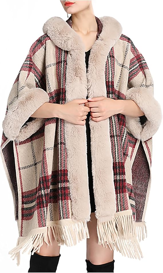 657#European and American autumn and winter new imitation rex rabbit fur collar hooded shawl cape ladies woolen coat large size cardigan