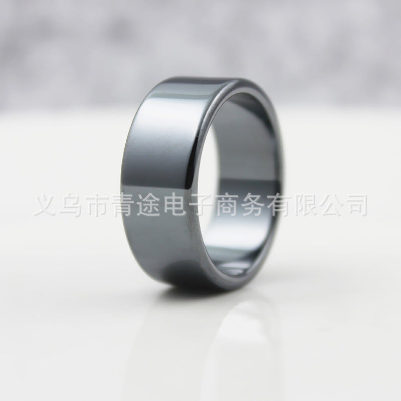 AliExpress wish cross-border black gallstone ring non-magnetic arc flat flat ring wide ring European and American simple men and women ring